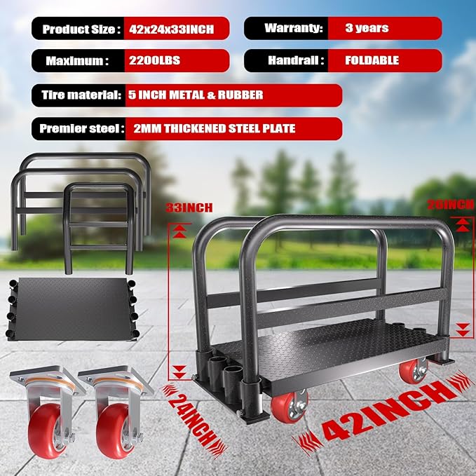 2IN1 Heavy Duty Panel Truck Cart, 2200 lbs Capacity Drywall Cart&Lumber Cart - Image 4