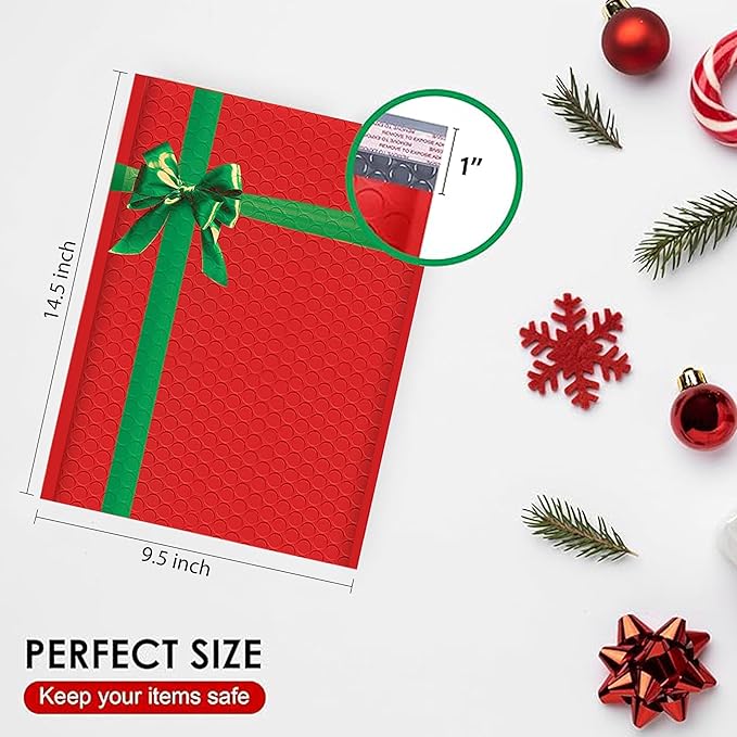 Christmas Poly Bubble Mailers | #4 Cushion Mailer, 9.5x14.5" | Self Seal | - Image 2