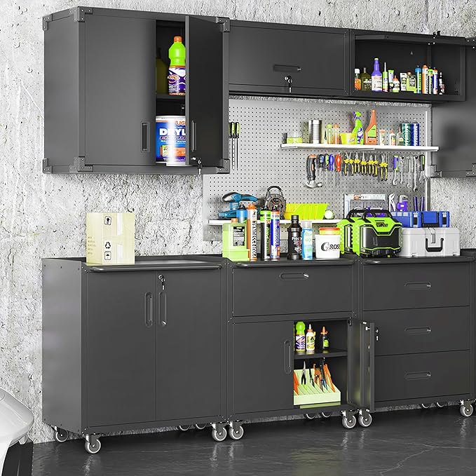 Metal Garage Storage Cabinet on Wheels, Lockable Rolling Tool Cabinet - Image 7