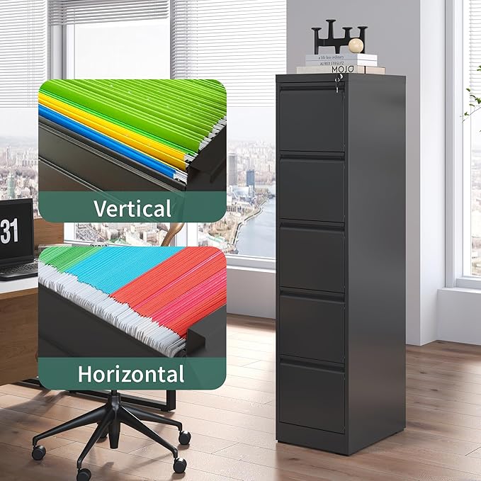 5 Drawer File Cabinet, Metal Vertical Filing Cabinets - Image 6