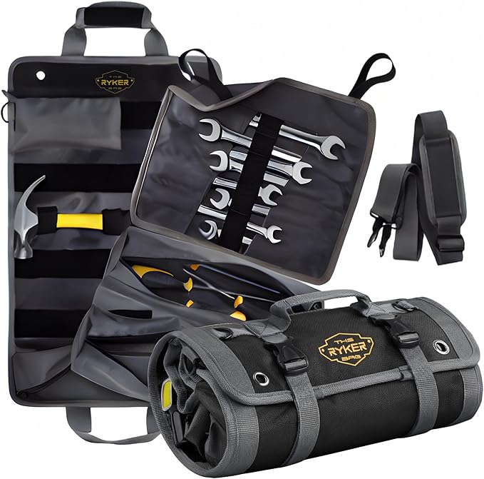 The Ryker Bag Black Pro Tool Roll – Heavy-Duty Canvas Roll-Up Tool Organizer by TheRykerBag