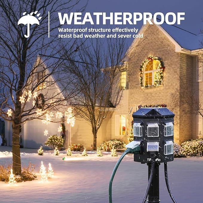 TiFFCOFiO Outdoor Power Strip Weatherproof, 25 FT Extension Cord - Image 4