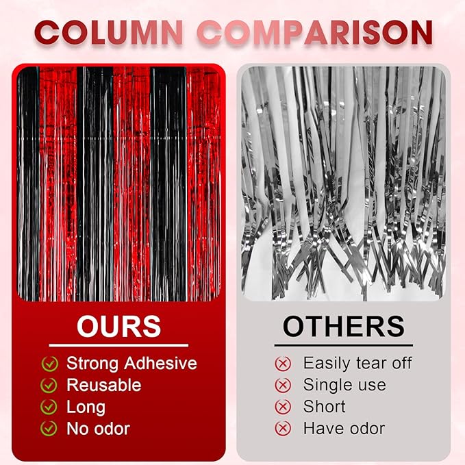 3 Pack 3.3x8.2 Feet Red and Black Foil Fringe Backdrop Curtains, Tinsel - Image 5