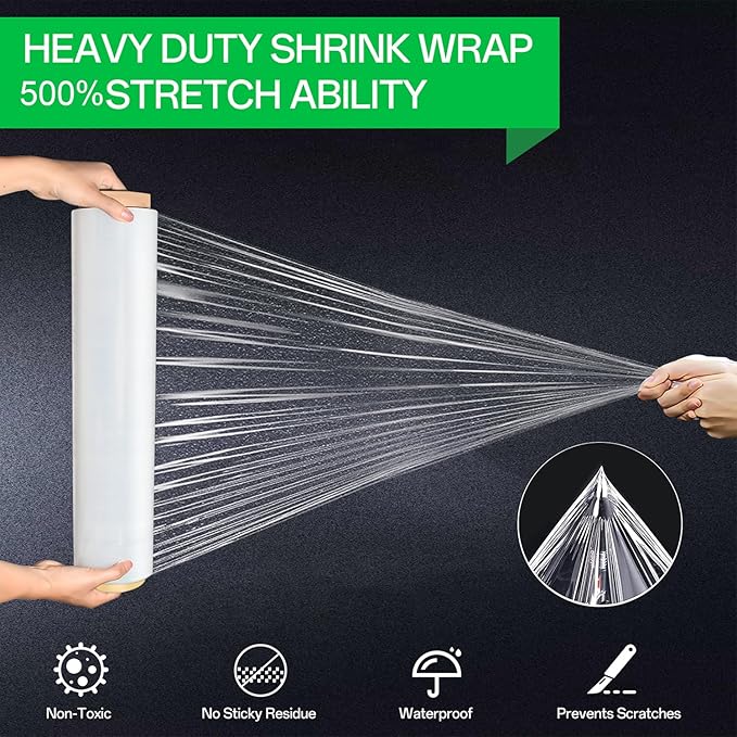 18 Inch Stretch Wrap Roll, Heavy Duty 1500ft Shrink Wrap Roll, Plastic Wrap - Image 5