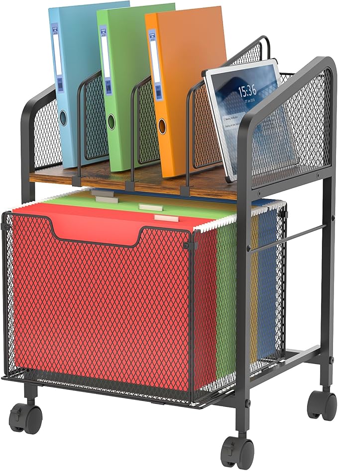 Rolling File Cabinet with Adjustable Dividers, Vertical Filing Cabinet with by Tiaoheka
