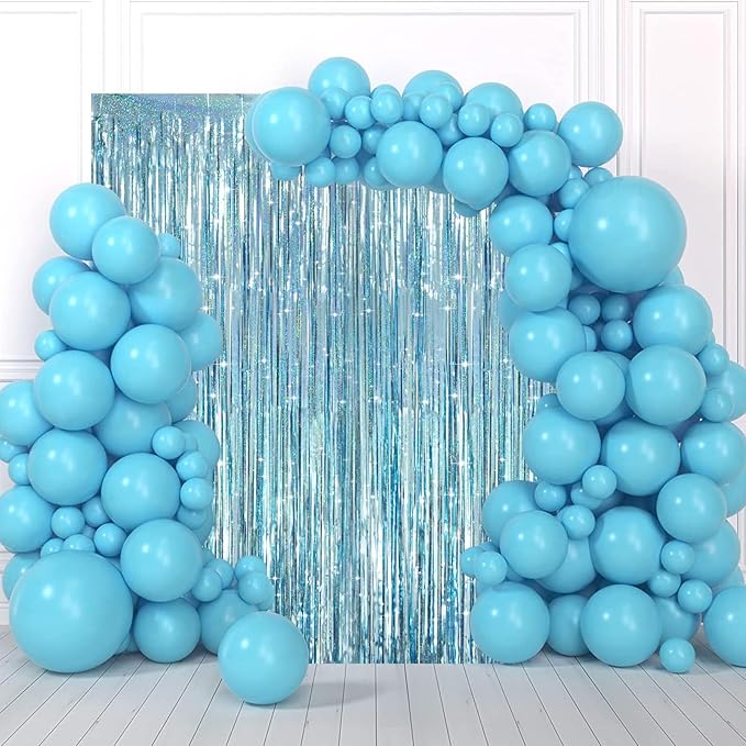 3 Pack 3.3 x 8.2 ft Laser Blue Foil Fringe Backdrop Curtains, Tinsel Streamers - Image 5