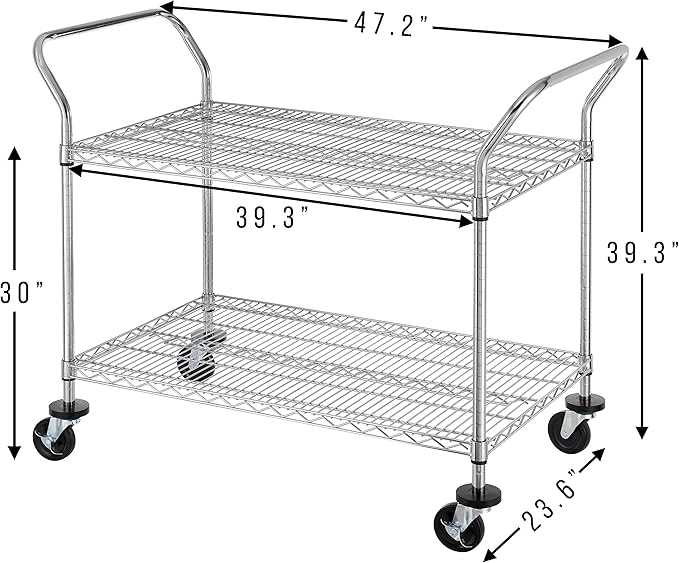 Finnhomy 2-Tier Commercial Grade Rolling Cart, Heavy Duty Utility Cart - Image 3