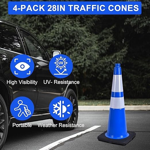OrangeStar 4-Pack 28" Traffic Cones, Heavy Duty Base - Image 2