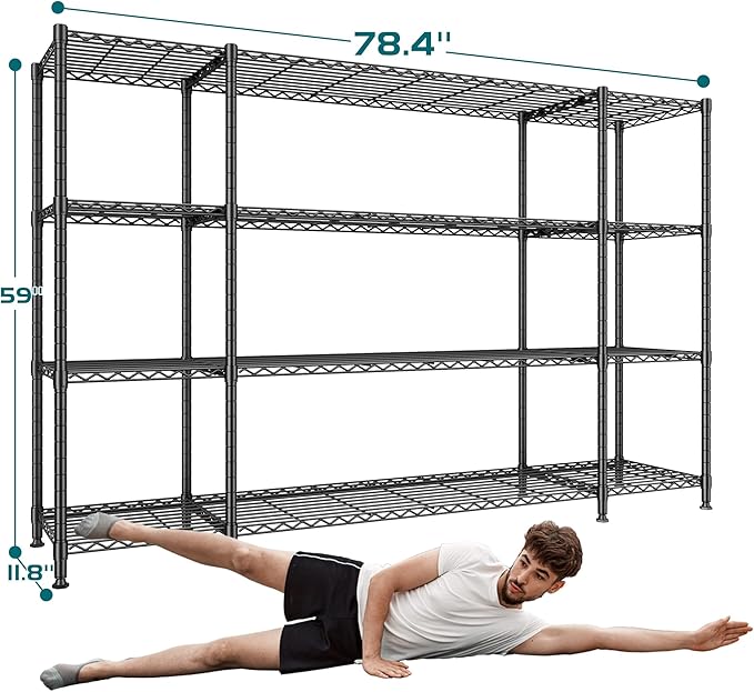 REIBII 78.4''W Wire Shelving Garage Shelving Unit Load 1500LBS, 4 Tier Metal - Image 3