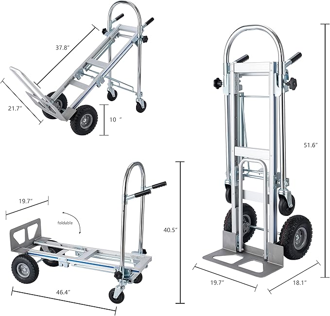 LEADALLWAY 3-in-1 Aluminum Convertible Hand Truck, Heavy Duty Folding Dolly - Image 3