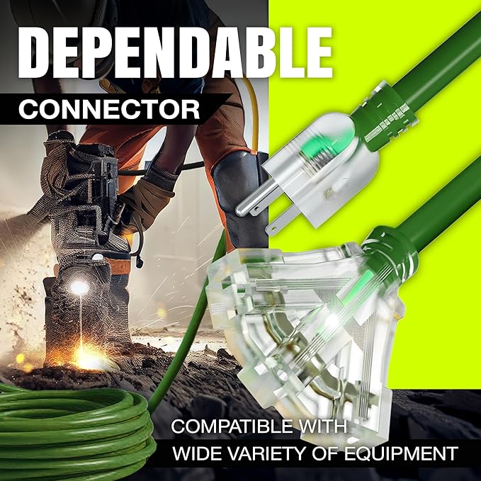 6ft Outdoor/Indoor Extension Cord 3-Outlet 12/3 Gauge Extra Heavy Duty ETL - Image 4