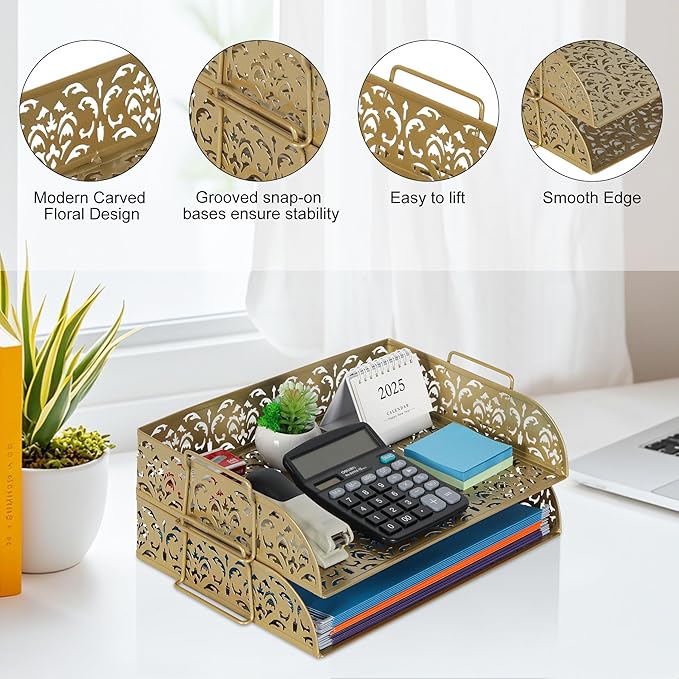 EasyPAG Paper Organizer for Desk 2 Tier Stackable Paper Tray for A4 Legal Size - Image 4