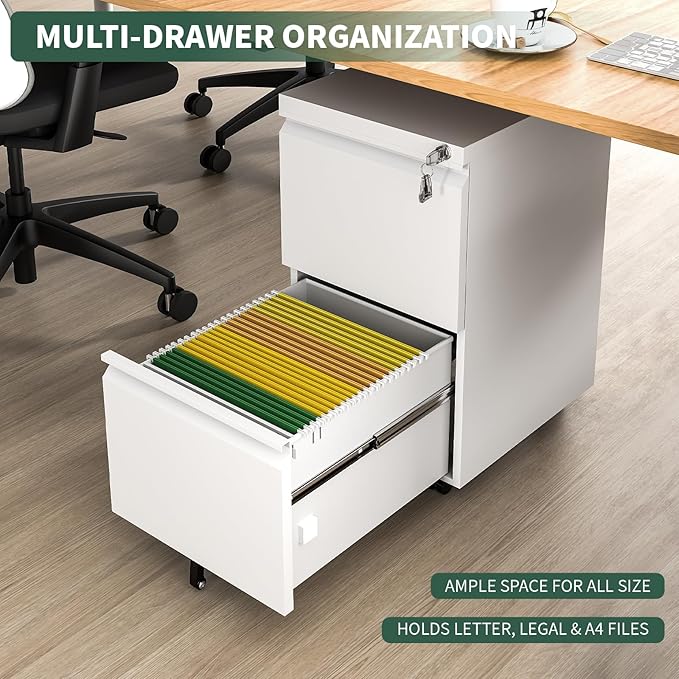 2 Drawer File Cabinet with Lock, Under Desk Rolling Small Filing Cabinet - Image 6