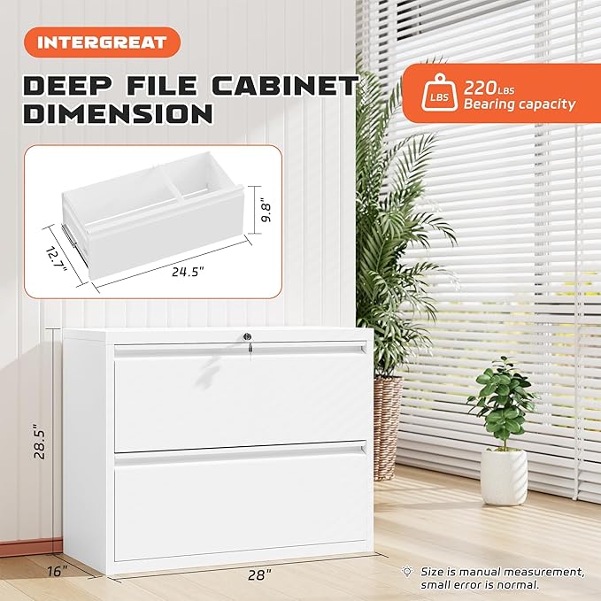 INTERGREAT Lateral File Cabinet 2 Drawer, Metal 2 Drawer White Filing Cabinet - Image 3