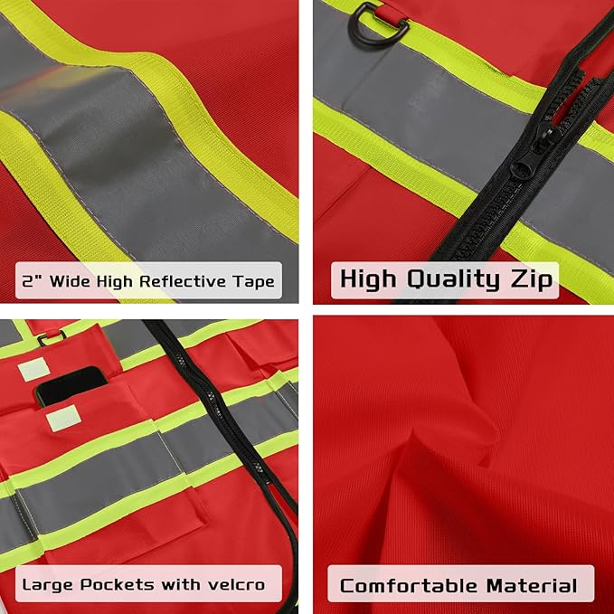 Custom Safety Vest with Logo Pockets High Visibility Reflective Vests - Image 3
