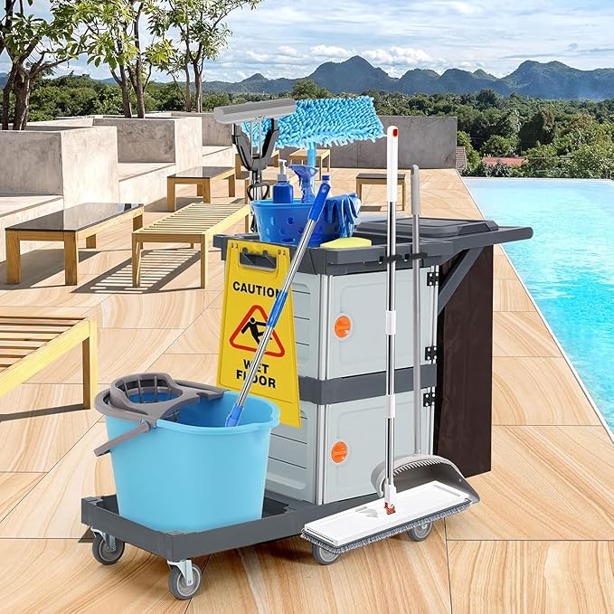 3-Shelf Commercial Janitorial Cart - Image 8