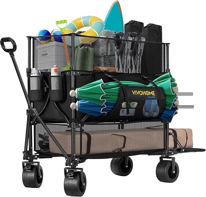 VIVOHOME 500L Large Capacity Double Decker Collapsible Wagon 500lbs Heavy Duty by VIVOHOME