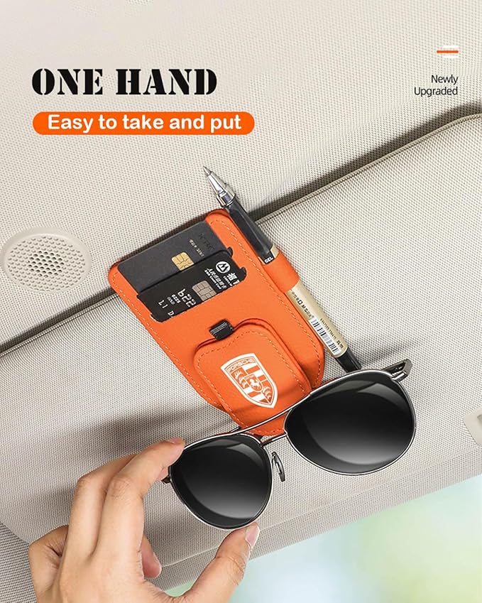 Sunglasses Holder for Car Visor, Magnetic Leather Glasses Eyeglass Clip - Image 2