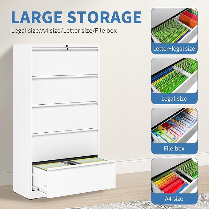5 Drawer Metal Office Storage Filing Cabinet - Image 4