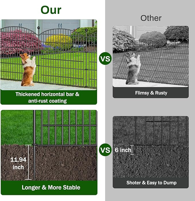 10 Panels Decorative Garden Fence - 32 in x 23.6 ft No Dig Dog Fence Outdoor - Image 3