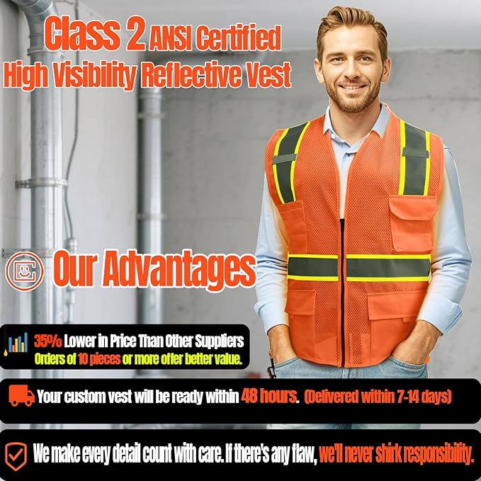 BeautyWill Custom Safety Vest Customized Logo Class 2 High Visibility - Image 6