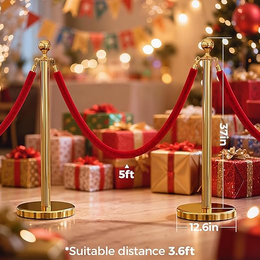 12pcs Sturdy Gold Stanchion Posts and 12pcs High Quality Red Carpet Velvet Ropes - Image 7