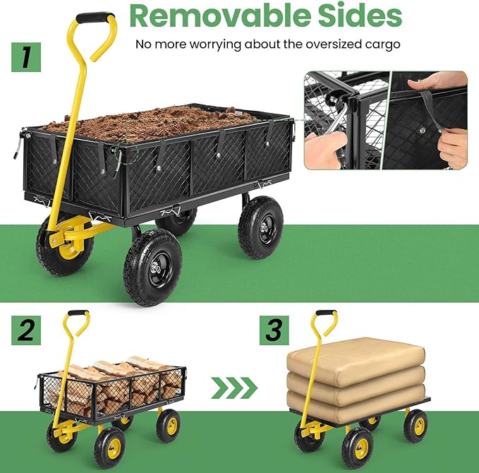 Homdox MAX 880 Lbs Garden Cart, Heavy Duty Foldable Mesh Steel Garden Wagon - Image 4