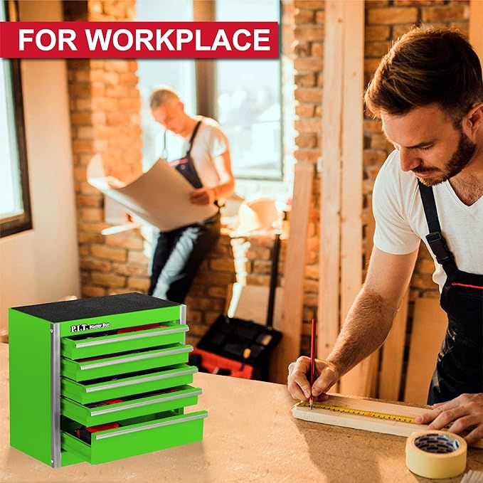P.I.T. Mini Green Tool Box, Portable 5-Drawer Micro Roll Cab Steel Tool Box - Image 2