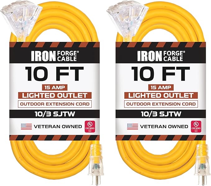 Iron Forge Cable 10 Gauge 10ft Lighted Outdoor Heavy Duty Extension Cord - 15 by IronForgeCable