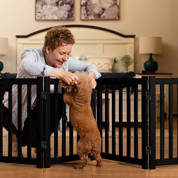LZRS 4-Panel Wooden Free Standing Foldable Dog Gate Indoor – 24" High, Extra - Image 6