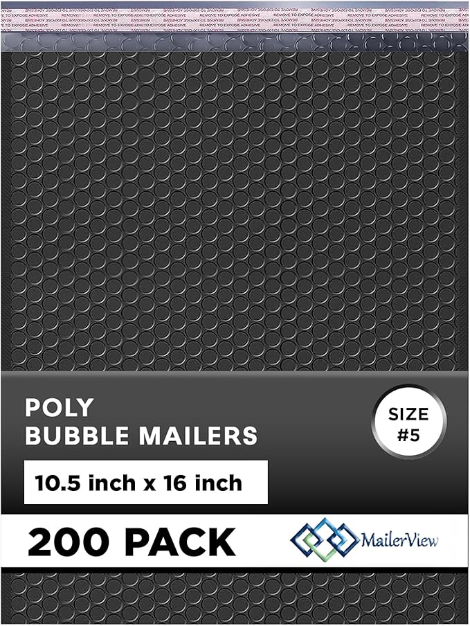 Black 10.5x16 Inch Large Poly Bubble Mailers #5 | Padded Envelopes by MAILERVIEW