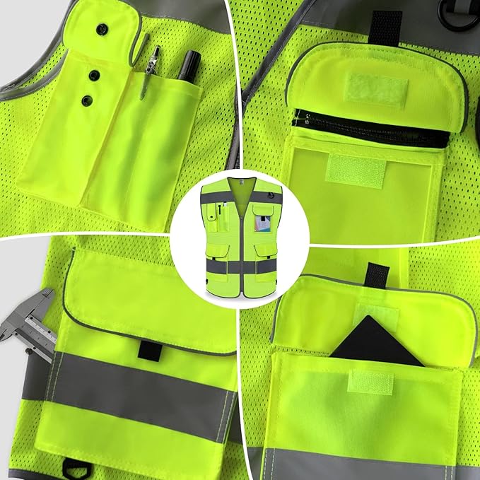 TCCFCCT Mesh Hi Vis Vest 9 Pockets High Visibility Reflective Safety Vest - Image 4