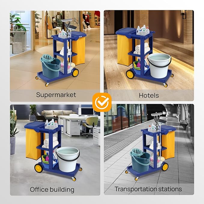 TUFFIOM Commercial Traditional Cleaning 3-Shelf Janitorial Cart, 500 Lbs - Image 9