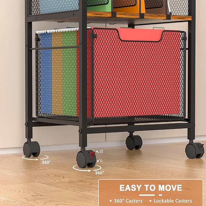 Rolling File Cabinet with Adjustable Dividers, Vertical Filing Cabinet with - Image 5