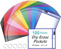 SUNEE 100 Packs Oversized Reusable Dry Erase Pocket Sleeves by SUNEE