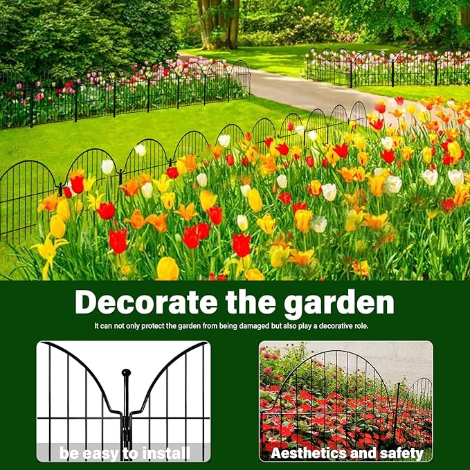 Decorative Metal Garden Fence 6 Panels, 25in x 12.2ft No Dig Outdoor Dog Fence - Image 7