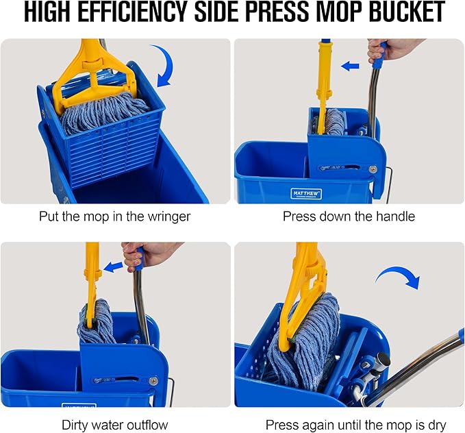 MATTHEW Cleaning Blue 22Quart Compact Mop Bucket INCL.2 Pcs Mop Head - Image 6