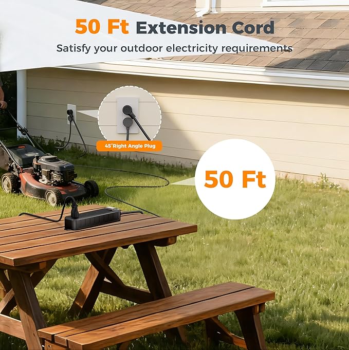 Outdoor Power Strip Weatherproof, TESSAN 50FT Long Extension Cord Waterproof - Image 4