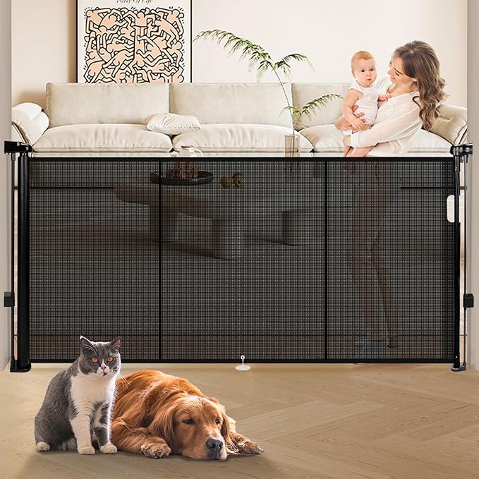 55" Retractable Baby Gate Extra Wide, Mesh Gate Long Child Gate Pet Gate by Dueelala