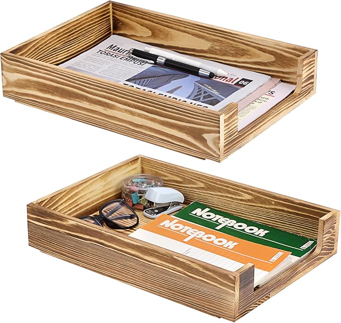 BTSKY 2PCS Vintage Wood Letter Tray by BTSKY