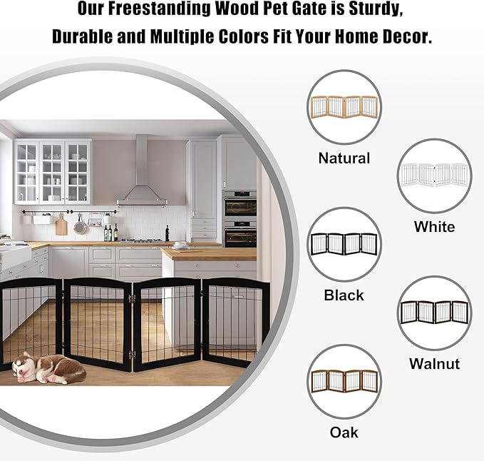 LZRS 4-Panel Extra-Wide Wooden Freestanding Dog Gate: Foldable Solid Wood and - Image 4