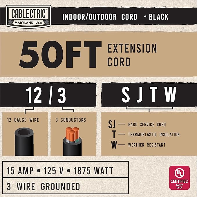 50 Ft Black Oil Resistant Extension Cord - Image 2