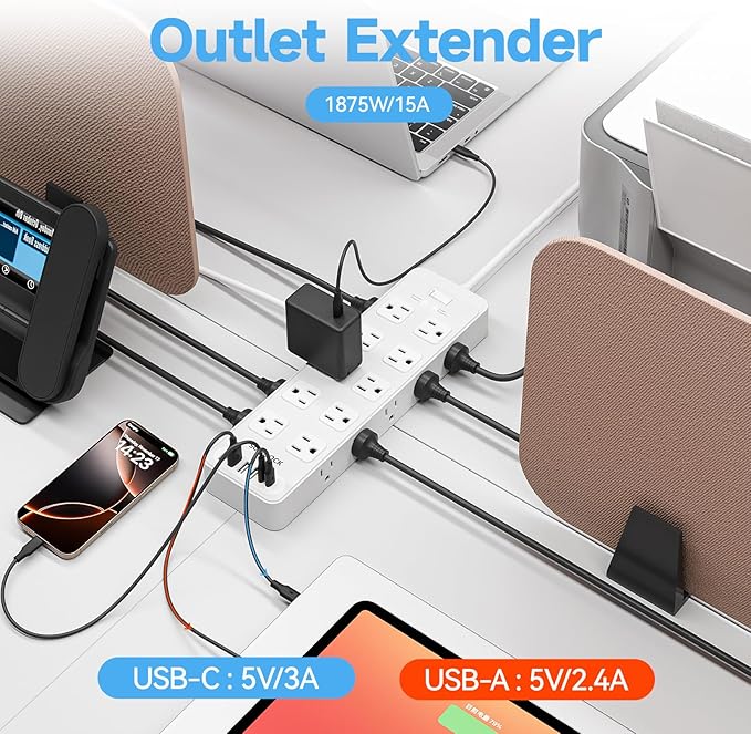 Flat Plug Power Strip Surge Protector - Image 4