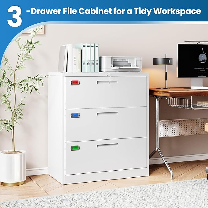 3 Drawer File Cabinet, Lateral Filing Cabinets - Image 6