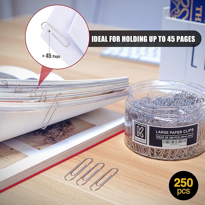 250 Large Paper Clips Smooth, Jumbo Paper Clips - Image 3