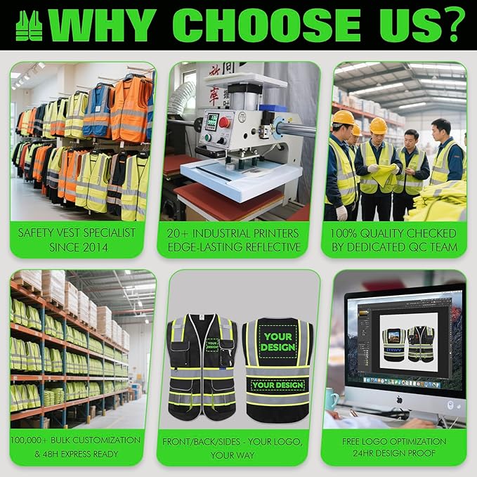 BeautyWill Custom Logo Safety Vest Class2 High Visibility Reflective Vest - Image 7