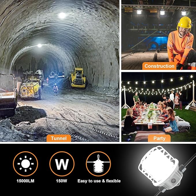 NS 100ft LED Construction String Lights, 150W 15000lm LED String Work Lights - Image 5
