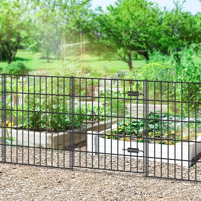 Metal Garden Fence with Gate 33.3in x 23.3ft, 1 Gate + 9 Panels Dog Fence - Image 6