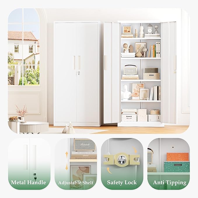 Crownland 63" Metal Storage Cabinet, Lockable Garage Storage Cabinets, High - Image 4