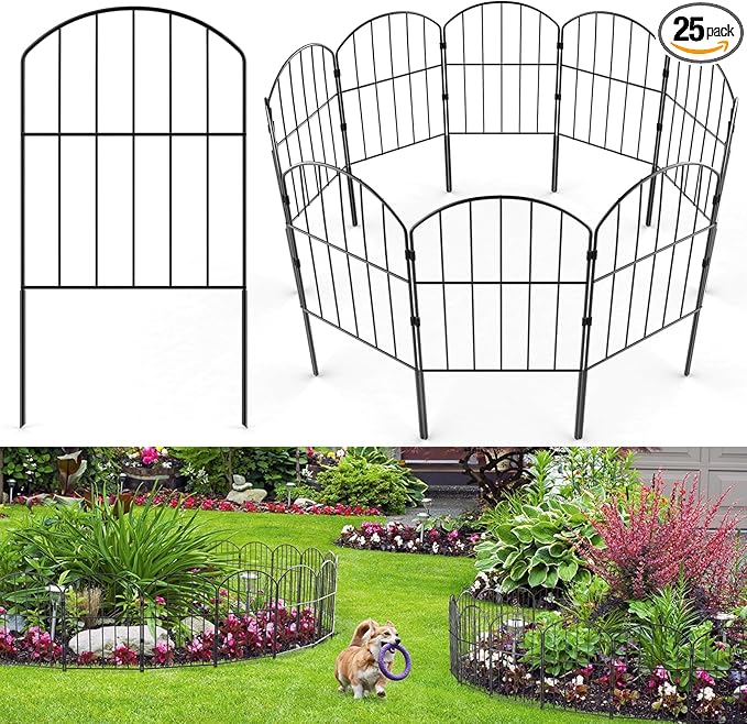 VANCASTLE Decorative Garden Fence 25 Panels, Total 26ft x 24in Rustproof Metal by VANCASTLE